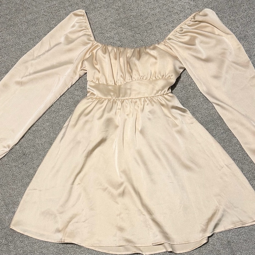 Altar'd State Cream Long Sleeve Satin Mini Dress